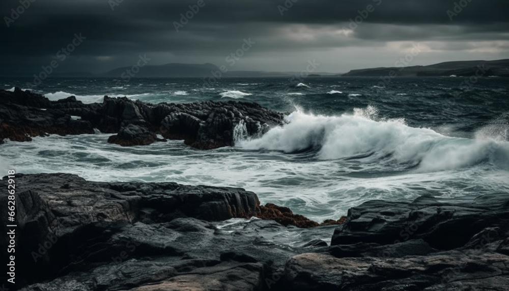 Rough seas crash against cliff, awe inspiring beauty in nature