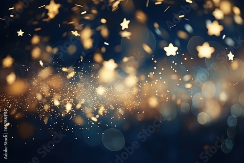 Christmas background with navy background and gold stars and sparkling. © Bargais