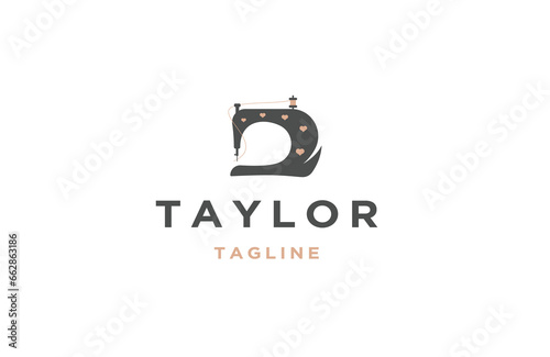 Sewing machine logo design template flat vector