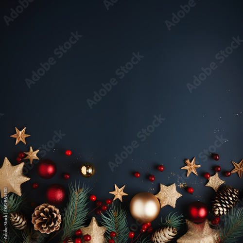 Christmas ans New Year seasonal social media background design in square with blank space for text. Template for holiday commercial promotion post.