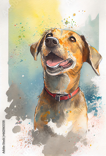 Watercolor happy dog. Ai render