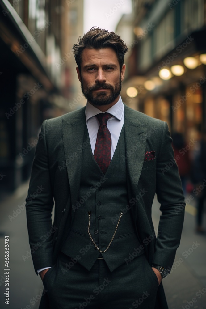 Caucasian man wearing bespoke suit. Caucasian man wearing bespoke suit.