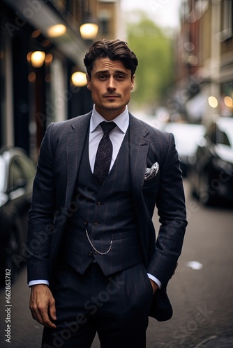 Caucasian man wearing bespoke suit. © Bargais