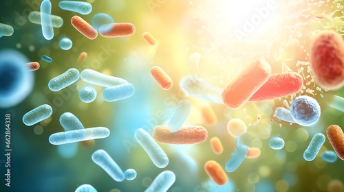 bacteria and multicolor microbes microbiome health benefits bokeh background