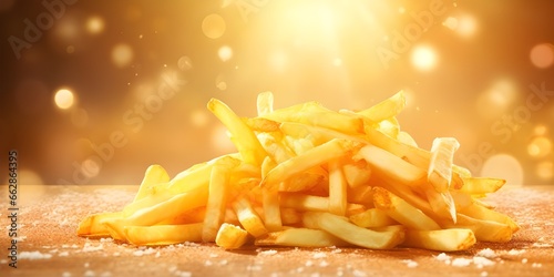 Crispy Delights  Culinary Mastery with Crinkle Cut French Fries - AI-Generated Visual Pleasure on a Wooden Table