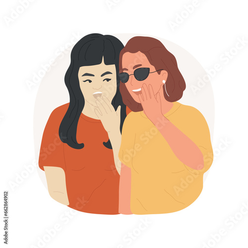 Gossiping isolated cartoon vector illustration. Beautiful girls sharing secrets and having fun together, whispering in ear, teenagers bad habits, gossiping addiction vector cartoon.