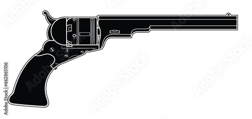 Vector illustration of the 1836 Colt Paterson revolver on the white background. Black. Right side.