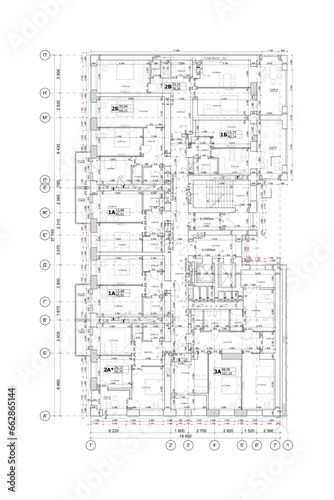 Vector architectural project of a multistory building floor plan