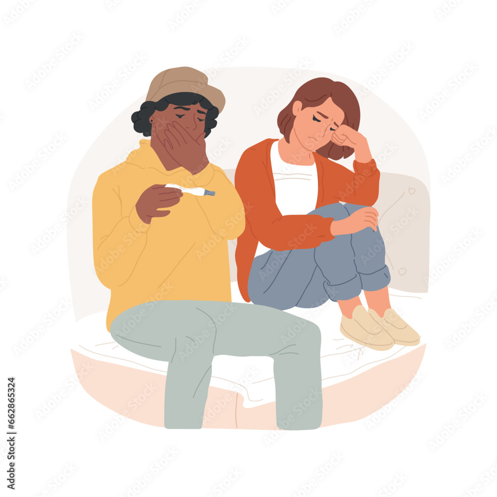 Telling boyfriend about pregnancy isolated cartoon vector illustration. Boy find out about pregnancy, couple having children early, adolescent parents, holding pregnancy test vector cartoon.