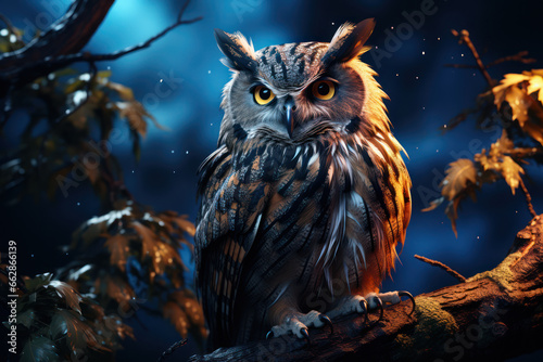 Owl in the night. Generative Ai.