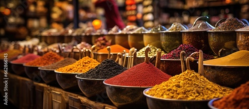 Egyptian Bazaar in Istanbul offers a wide selection of ready to sell spice varieties including different peppers With copyspace for text