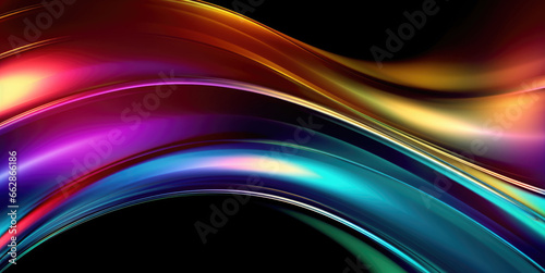 Beautiful multi-colored rainbow waves on a black background, panorama screensaver