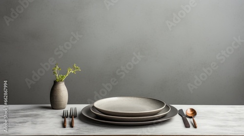 Table setting with different plates and cutlery on it