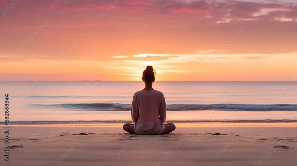 Ocean meditation individual practicing mindfulness Ocean meditation individual practicing mindfulness