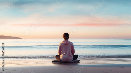 Ocean meditation individual practicing mindfulness