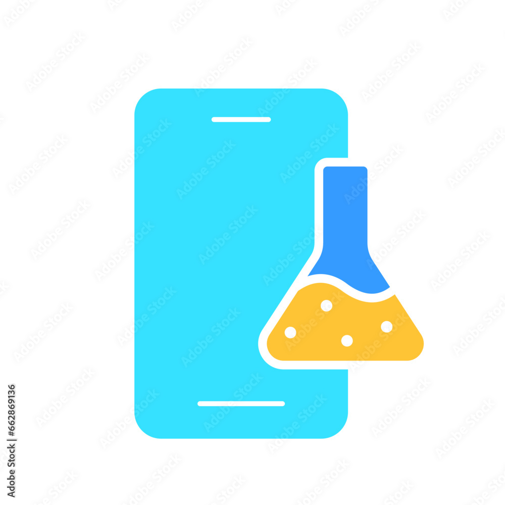 Smartphone with flask line icon. Medicine, training, doctor, doctor, online consultation, international classification of diseases. Vector color icon on white background for business and advertising. Smartphone with flask line icon. Medicine, training, doctor, doctor, online consultation, international classification of diseases. Vector color icon on white background for business and advertising.