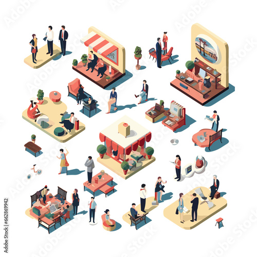 isometric people with different activities vector