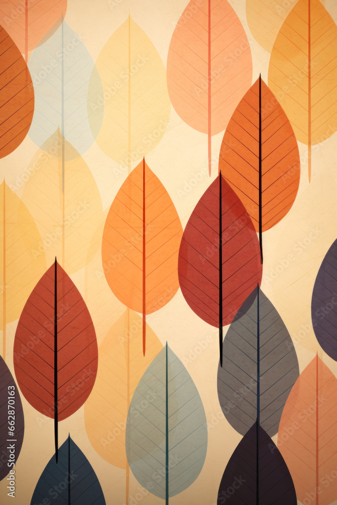 colorful watercolor/aquarelle digital illustration pattern background wallpaper of autumn/fall elements leafs falling season changing In a textured hand drawn style for print/card/stationary