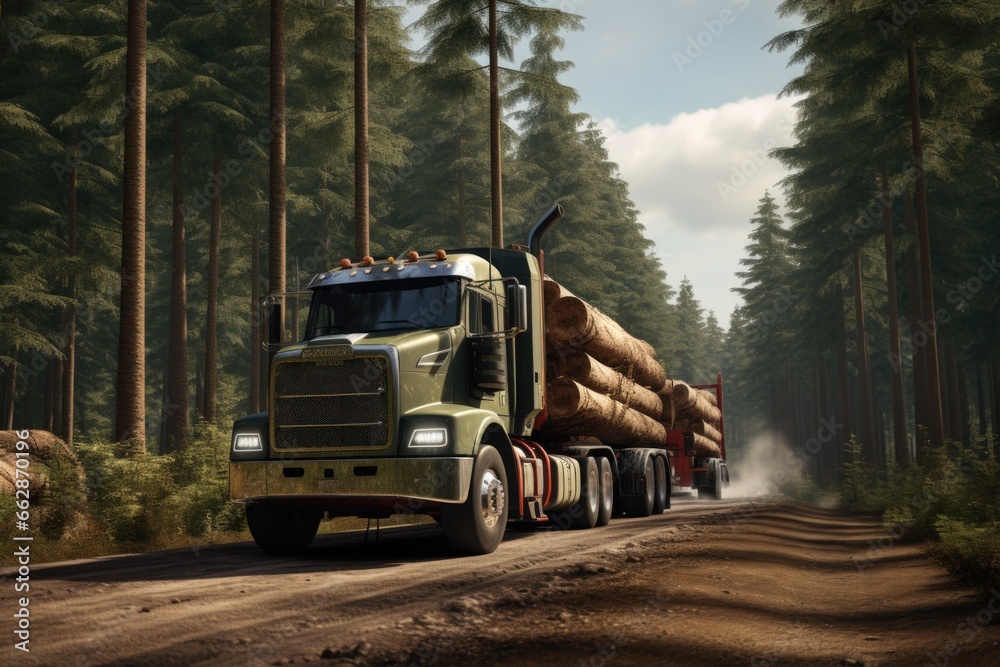 A picture of a large truck driving down a dirt road. This versatile image can be used to depict transportation, logistics, rural landscapes, and off-road adventures.