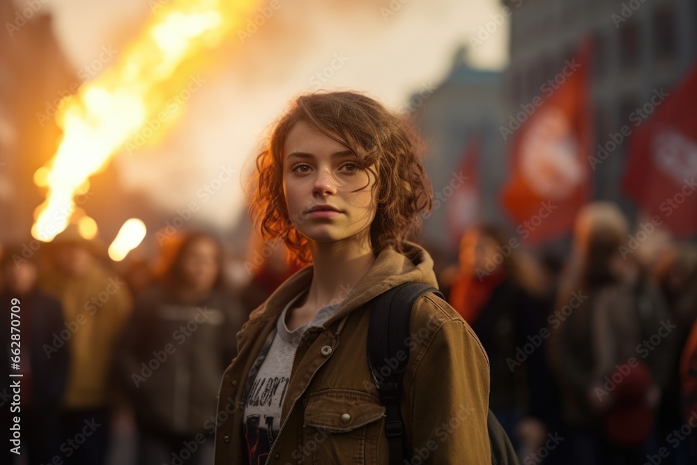 A woman standing confidently in front of a crowd of people. This image can be used to represent leadership, public speaking, or empowerment A woman standing confidently in front of a crowd of people. This image can be used to represent leadership, public speaking, or empowerment