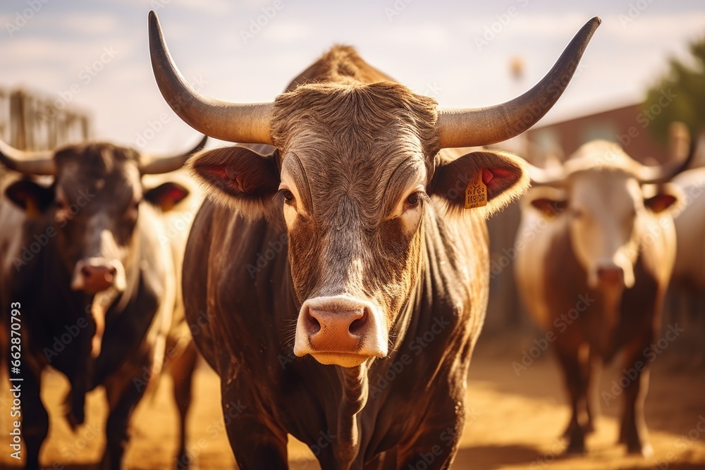 A herd of cattle standing on top of a dirt field. Suitable for agricultural, farming, and rural themes A herd of cattle standing on top of a dirt field. Suitable for agricultural, farming, and rural themes