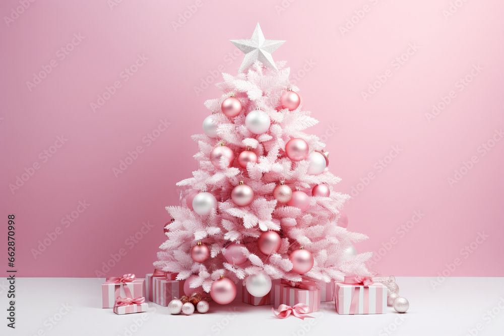 trendy pink Christmas tree on a solid background trendy pink Christmas tree on a solid background