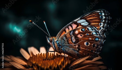Vibrant butterfly wing pattern showcases natural beauty in tranquil outdoors generated by AI © Stockgiu