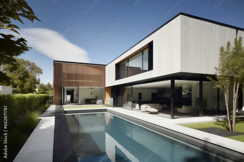Elegant minimalism: realistic portrayal of a contemporary home. Generative AI