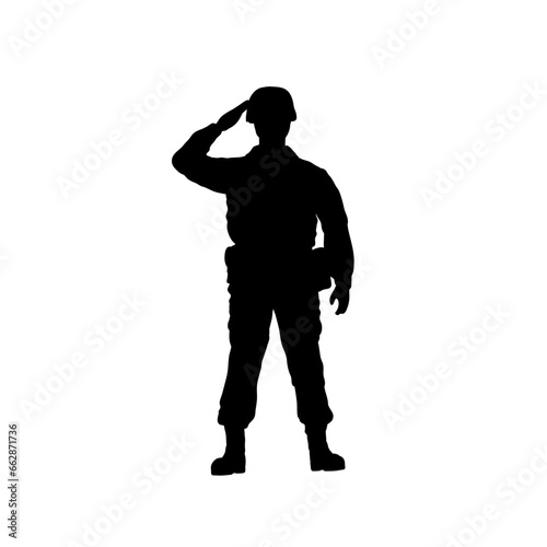 Silhouette of a saluting American soldier - vector illustration