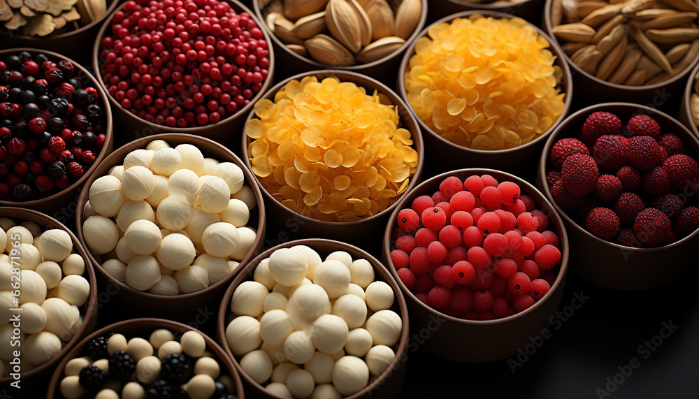 A large bowl of fresh, sweet berry fruit collection generated by AI A large bowl of fresh, sweet berry fruit collection generated by AI