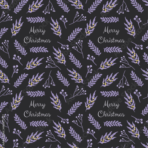 Christmas vector pattern design with text and leaves. Christmas wrapping paper. 