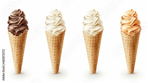 Set of ice cream cones isolated on white background. Vector illustration.