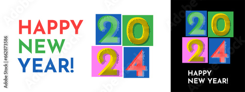 Colorful and retro design 2024 new year. Trendy and line vector design with colorful numbers designs