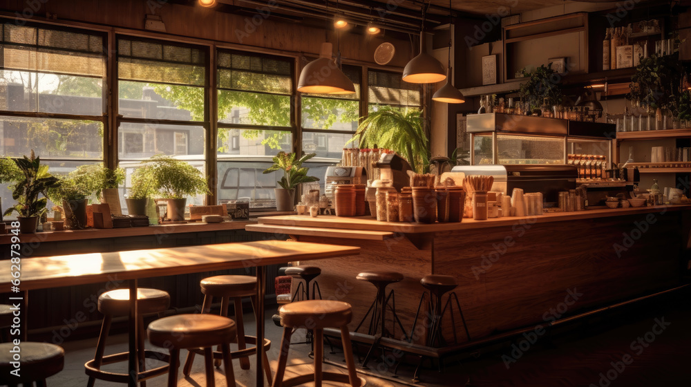 A coffee shop with a blurred background A coffee shop with a blurred background