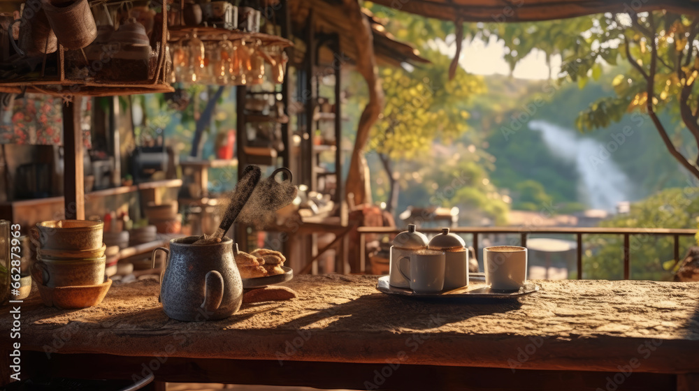 A coffee shop with a blurred background A coffee shop with a blurred background