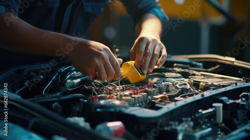 A technician is checking the electrical system inside a car