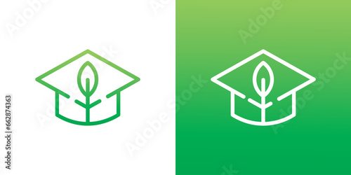 Graduation cap and leaves logo design. academic, education, grow vector design and illustration.