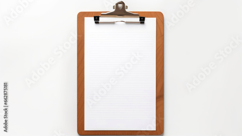 Clipboard with blank paper on white background. 3d rendering