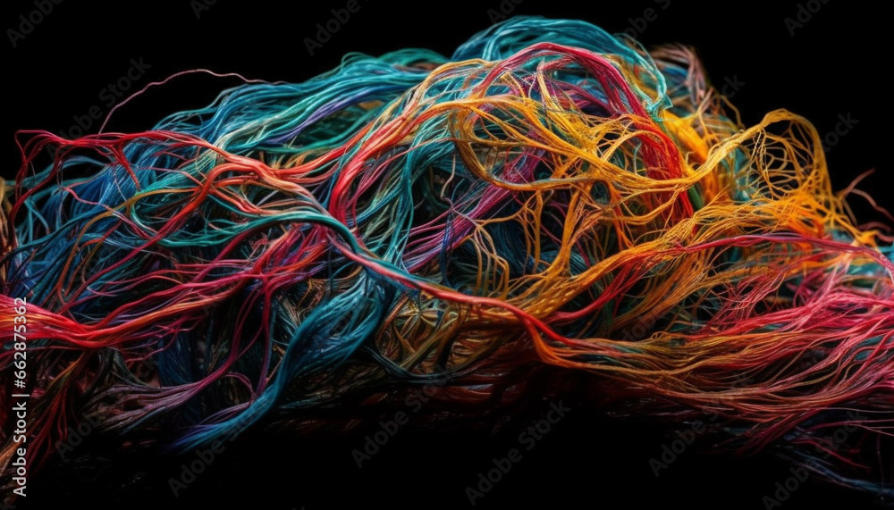 Multi colored abstract pattern of intertwined computer cables in vibrant colors generated by AI Multi colored abstract pattern of intertwined computer cables in vibrant colors generated by AI