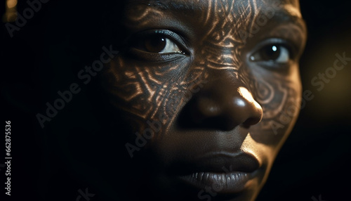Serious beauty young African woman exudes elegance and sensuality indoors generated by AI