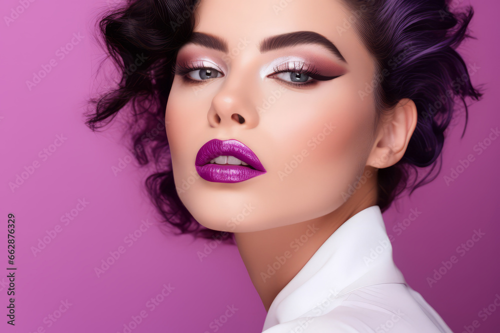 Portrait of beautiful woman with bright makeup. Beauty salon concept Portrait of beautiful woman with bright makeup. Beauty salon concept