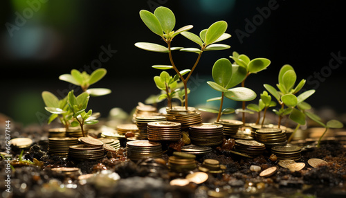 Green leaf grows wealth, banking on nature prosperous money tree generated by AI