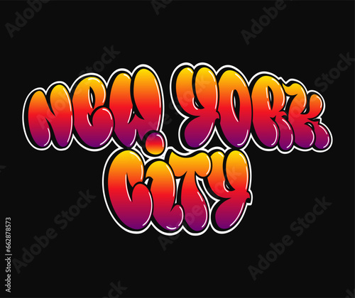 New York - single word, letters graffiti style. Vector hand drawn logo. Funny cool trippy word New York City, fashion, graffiti style print t-shirt, poster concept