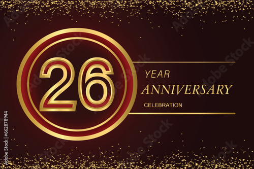 26th anniversary logo with gold double line style decorated with glitter and confetti Vector EPS 10 photo