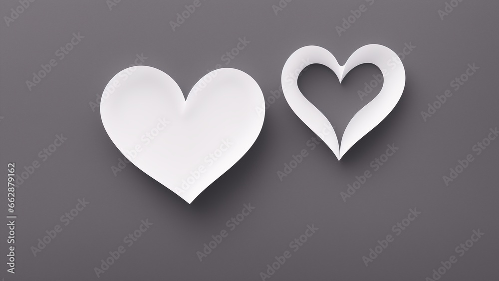 Two White Paper Hearts On A Gray Background