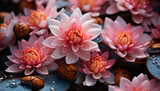 Nature beauty in a single flower, a pink lotus blossom generated by AI