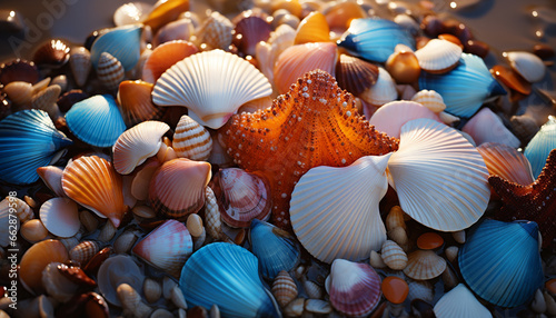 Nature beauty in summer: underwater collection of animal shells generated by AI