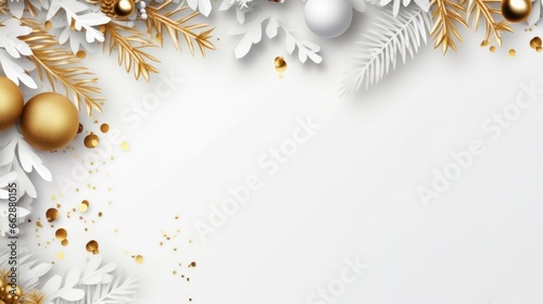 Christmas background decorations composition flatlay Merry christmas card. Winter holiday theme. Happy New Year. Space for text, AI generated