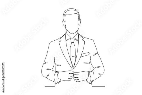 A man wearing formal attire. Tuxedo one-line drawing