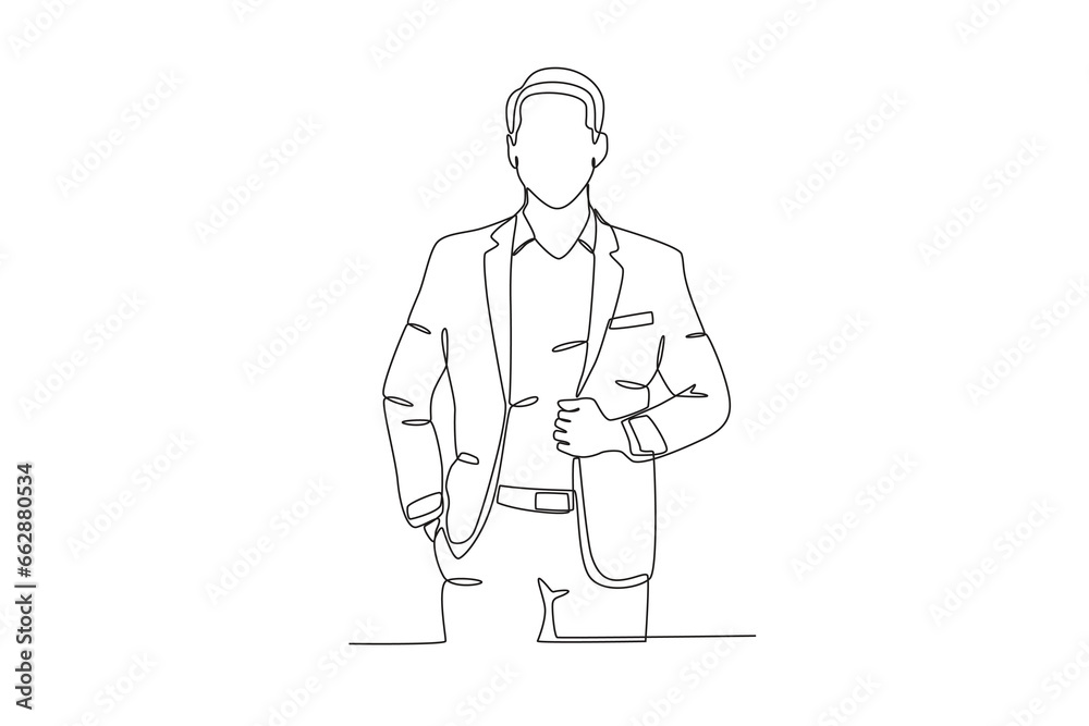 A man wearing an expensive suit. Tuxedo one-line drawing A man wearing an expensive suit. Tuxedo one-line drawing